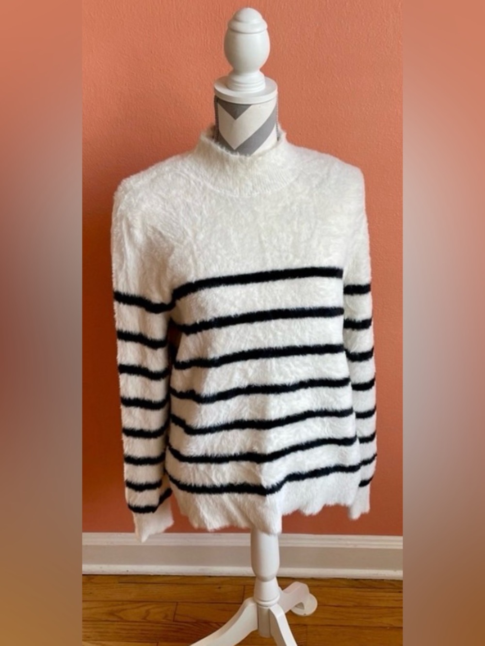 Bailey 44 Black and White Striped Fuzzy Sweater